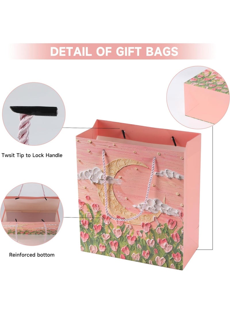 4Pcs Medium Size Gift Bags, Colorful Painting Pattern Gift Bag, Flowers Bag, Kraft Paper bag for Shopping, Parties, Wedding, Birthday,Holiday, Baby Shower - Image 5