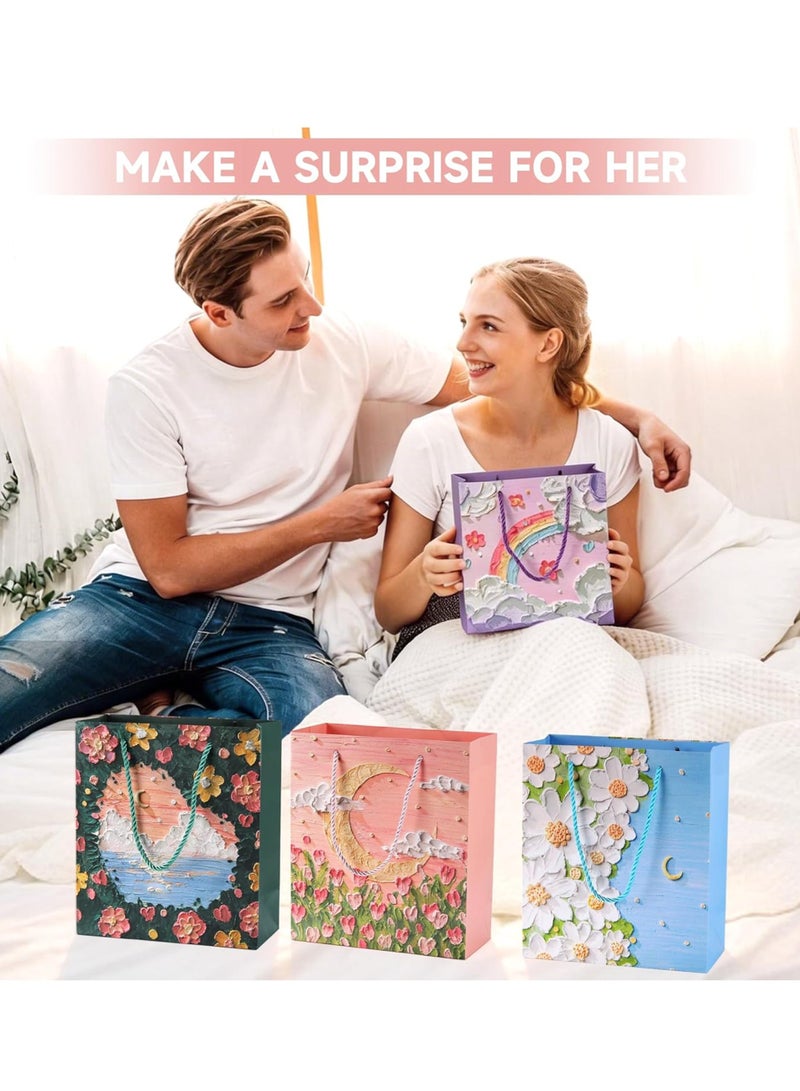 4Pcs Medium Size Gift Bags, Colorful Painting Pattern Gift Bag, Flowers Bag, Kraft Paper bag for Shopping, Parties, Wedding, Birthday,Holiday, Baby Shower - Image 4