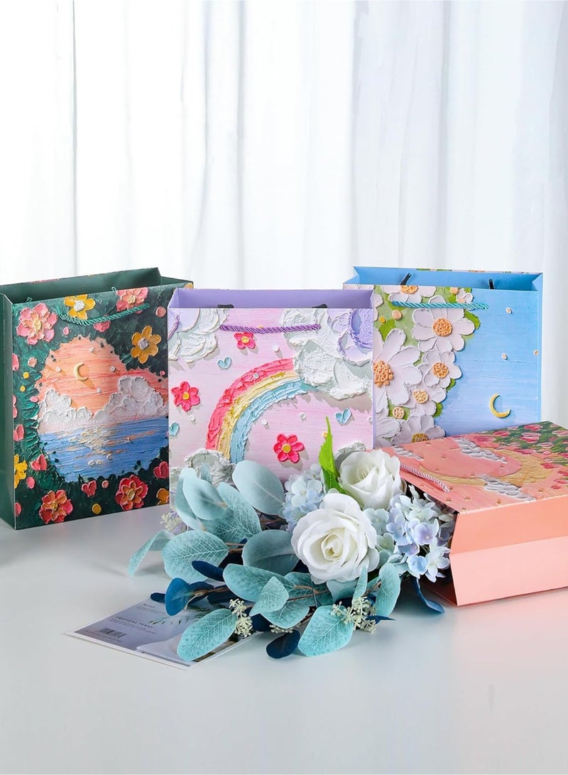 4Pcs Medium Size Gift Bags, Colorful Painting Pattern Gift Bag, Flowers Bag, Kraft Paper bag for Shopping, Parties, Wedding, Birthday,Holiday, Baby Shower - Image 1