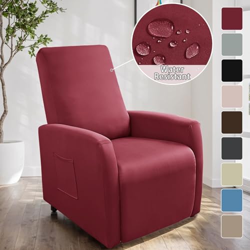 Master Pink Waterproof Small Recliner Chair Covers, 4 Piece Stretch Recliner Slipcovers for Small Recliner, Elastic Lazyboy Covers with Storage Pocket, Machine Washable Sofa Protector (Burgundy) - Image 4