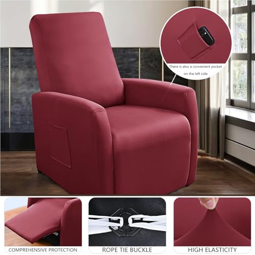 Master Pink Waterproof Small Recliner Chair Covers, 4 Piece Stretch Recliner Slipcovers for Small Recliner, Elastic Lazyboy Covers with Storage Pocket, Machine Washable Sofa Protector (Burgundy) - Image 2