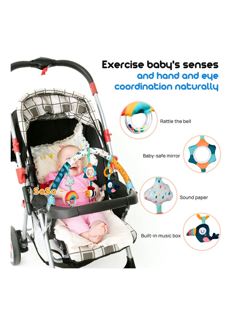 SYOSI Baby Stroller Musical Animal Arch Toys, Detachable Activity Arch for Bassinet and Crib Baby Mobile with Musical Animal Arch Stroller Arch with Rattles BB Squeaker Teether for Bassinet Crib - Image 4