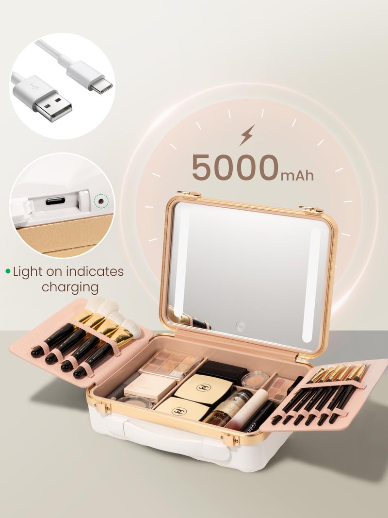 ROWNYEON Travel Makeup Case With Light Up Mirror - Portable Organizer and Train Case for Makeup Artists and Hairstylists with 5x Mirror(White) - Image 3