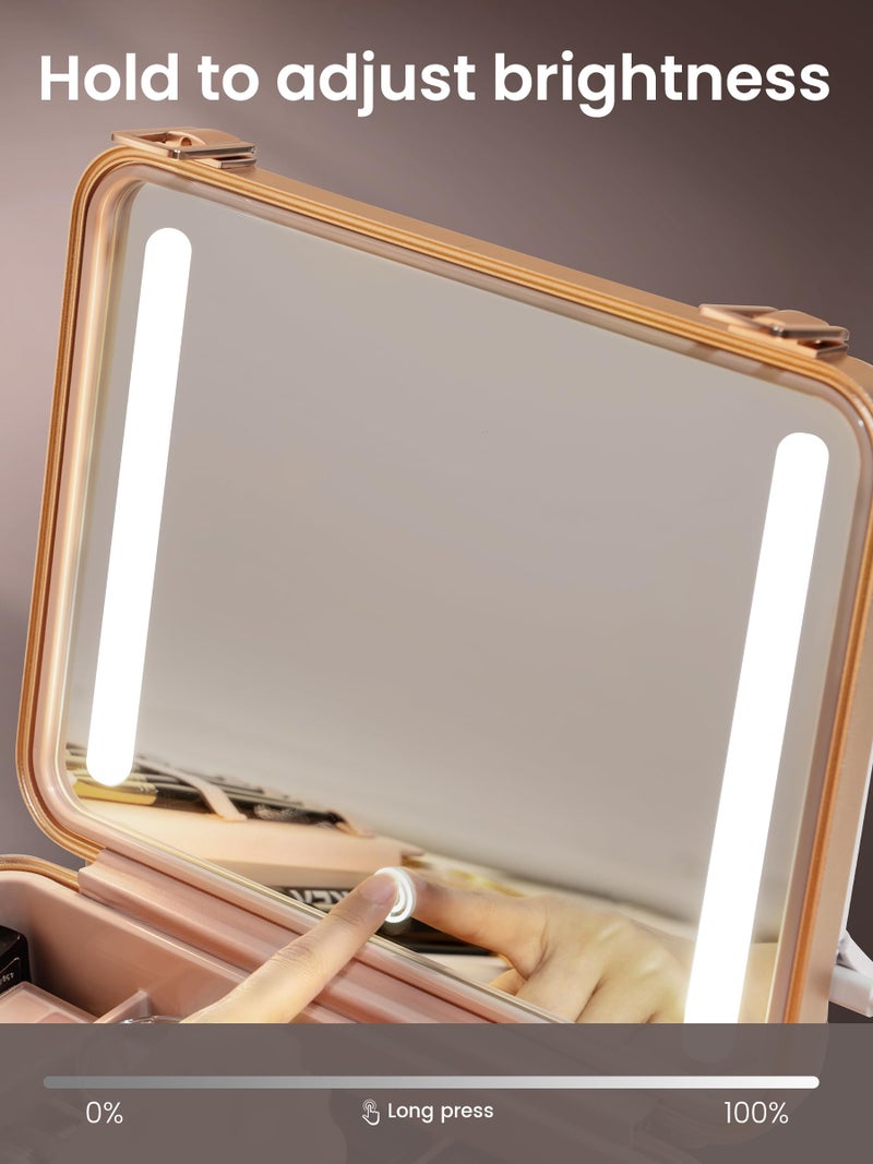 ROWNYEON Travel Makeup Case With Light Up Mirror - Portable Organizer and Train Case for Makeup Artists and Hairstylists with 5x Mirror(White) - Image 4