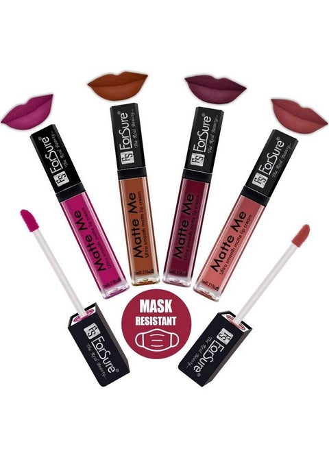 Matte Me Liquid Lipstick Non Transferable (Pack Of 4) (Magenta Rust Brown Ruby Red Nude)