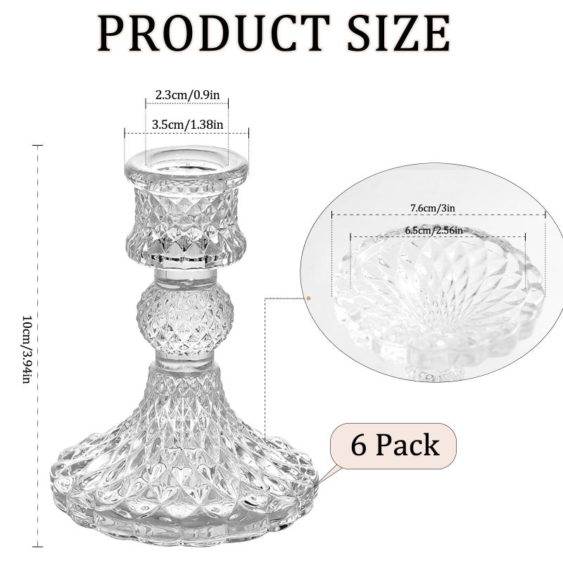 AUMAYCO 6 Pack Glass Taper Candlestick Holders, Clear Candlestick Holders, 4" H Crystal Candle Holders Decorative Candle Stand Centerpiece for Wedding, Festival, Dinning Party Table Decor - Image 2
