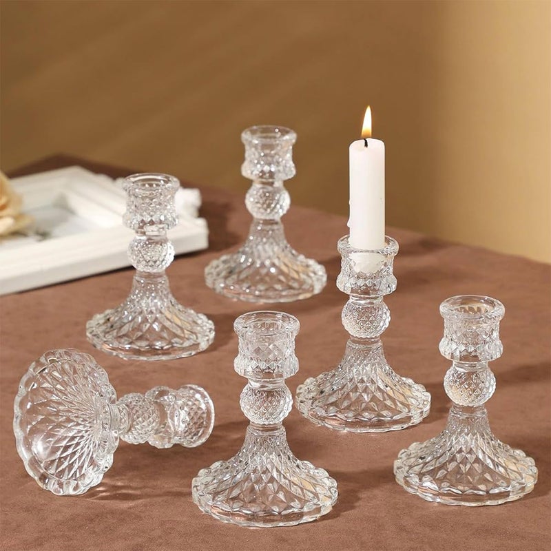 AUMAYCO 6 Pack Glass Taper Candlestick Holders, Clear Candlestick Holders, 4" H Crystal Candle Holders Decorative Candle Stand Centerpiece for Wedding, Festival, Dinning Party Table Decor - Image 3