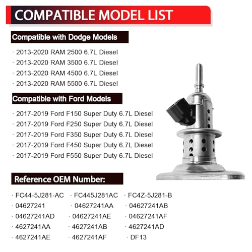 NITOYO Diesel Exhaust Fluid Injector DEF Compatible with 20132020 Dodge Ram 2500 3500 4500 5500 20172019 Ford F250 F350 F450 F550 Super Duty 67L Diesel Replaces 04627241AD 04627241AF - Image 3
