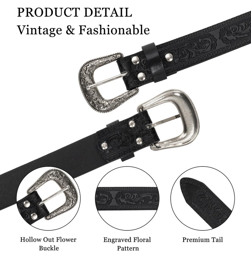Mealah Vintage Western-Cowboy-Belt for Women Men - Carved Buckle PU Leather Waist Belts (for Waist 28"-38") - Image 5