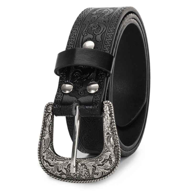 Mealah Vintage Western-Cowboy-Belt for Women Men - Carved Buckle PU Leather Waist Belts (for Waist 28"-38") - Image 4
