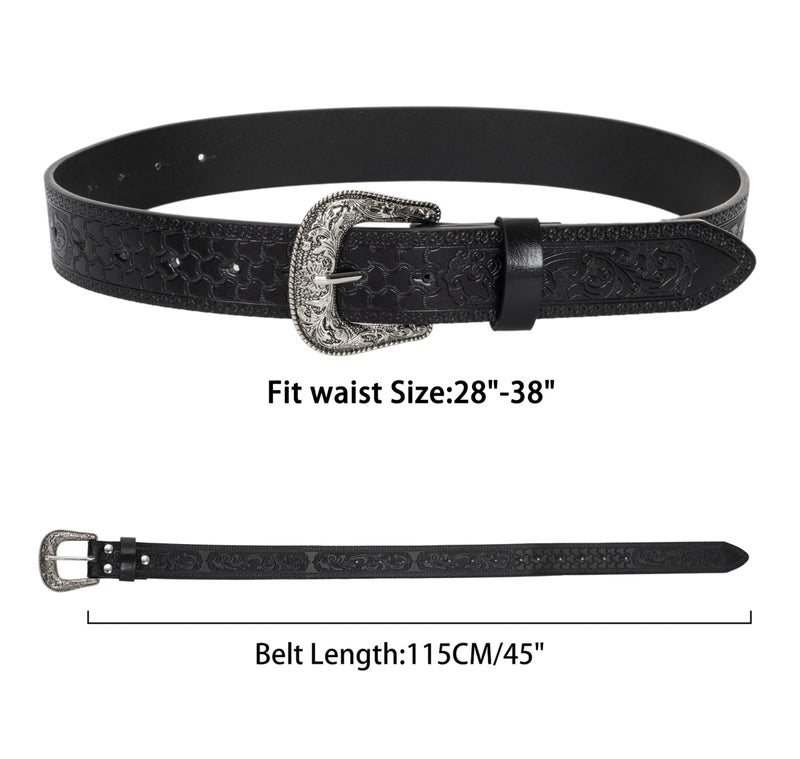 Mealah Vintage Western-Cowboy-Belt for Women Men - Carved Buckle PU Leather Waist Belts (for Waist 28"-38") - Image 2
