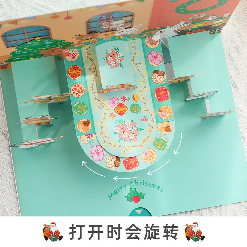 Christmas Three-Dimensional Greeting Card Paper Carving Creative Gift Christmas Dinner Blessing Message Card With Envelope - Image 3