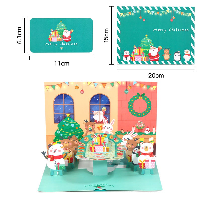 Christmas Three-Dimensional Greeting Card Paper Carving Creative Gift Christmas Dinner Blessing Message Card With Envelope - Image 1
