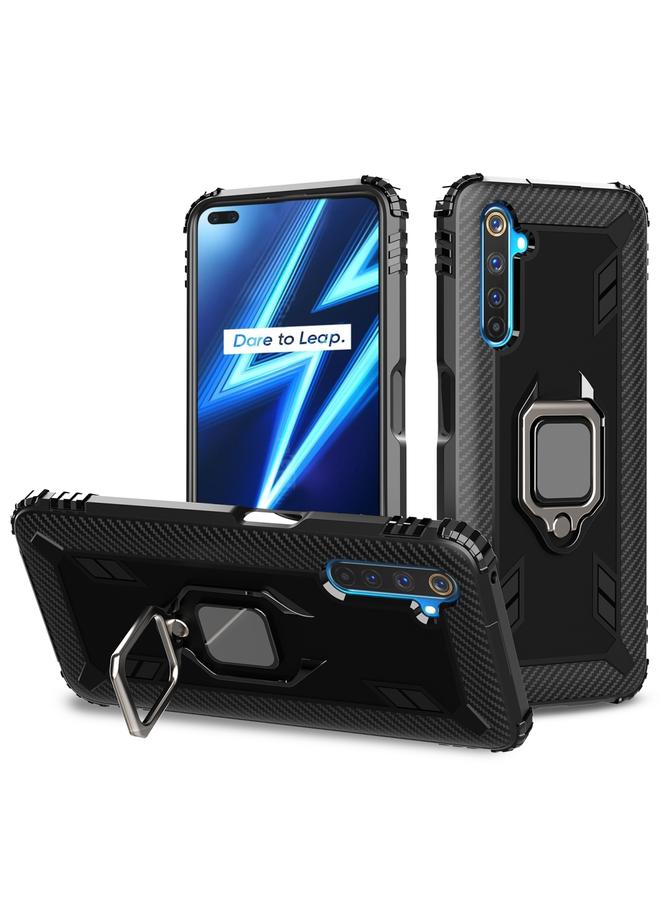 S-TOP Case For OPPO Realme 6 Pro Carbon Fiber Protective Case with 360 Degree Rotating Ring Holder - Image 1
