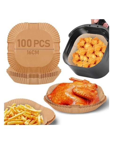 ورق فرن مقلاة هوائية مقاس 16 سم، بطانة ورق مربعة للاستعمال مرة واحدة، بطانة ورق زبدة مقاومة للماء بدرجة حرارة عالية للتحميص في فرن الميكروويف (100)