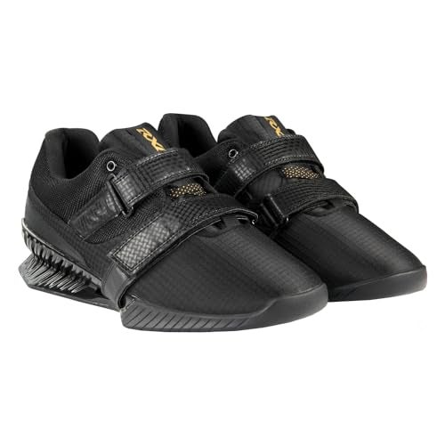RXN Hercules Weightlifting Shoes - Powerlifting, Deadlifting & Crossfit - Strap and Lace-Up Gym Shoes - Non-Slip Olympic Lifting Shoes (Black/Black, 3) - Image 1