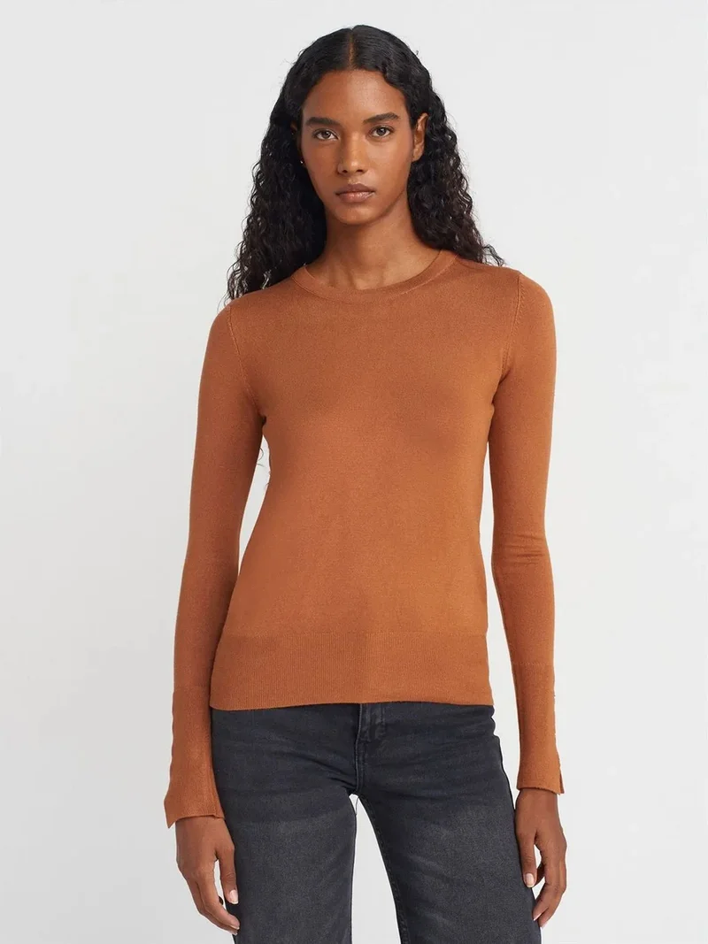 Dilvin DILVIN Ribbed Crew Neck Slim Fit Sweater