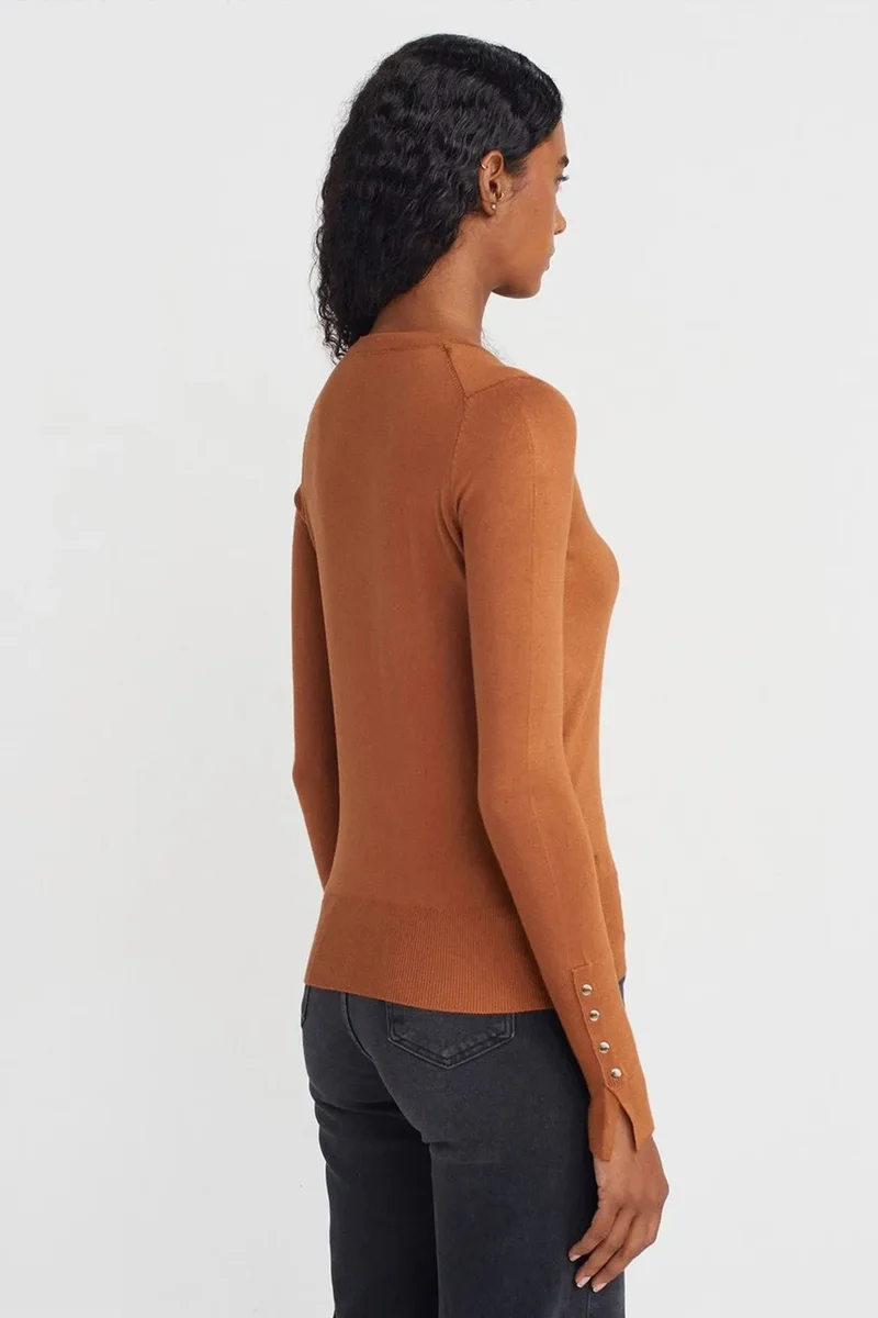 Dilvin Camel Brown DILVIN Ribbed Crew Neck Slim Fit Sweater for Women | Best Price UAE