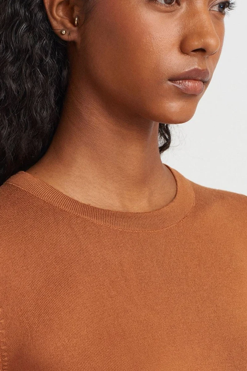 Dilvin Camel Brown DILVIN Ribbed Crew Neck Slim Fit Sweater for Women | Best Price UAE