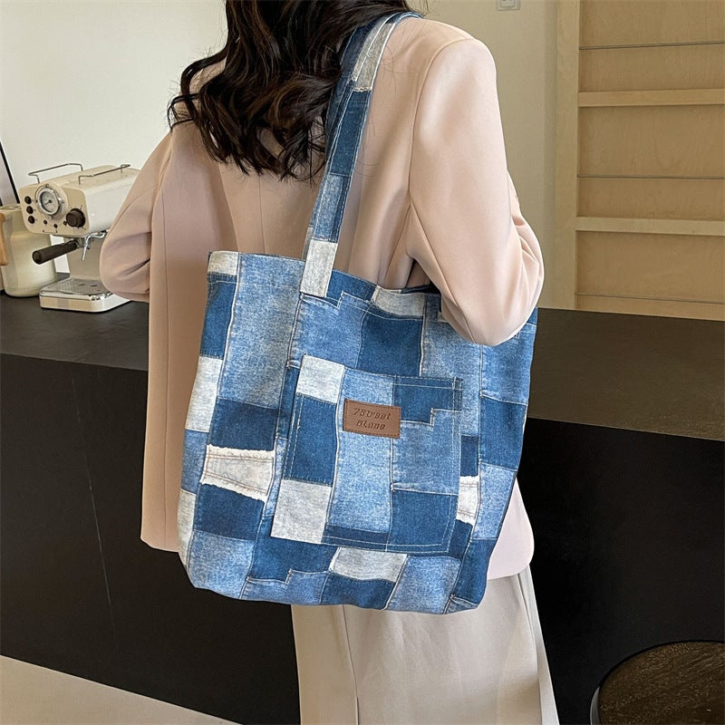 Vintage Fashion Denim Canvas Tote Bag Women'S Bag Korean Style Lazy Style Shoulder Bag Shopping Bag - Image 4