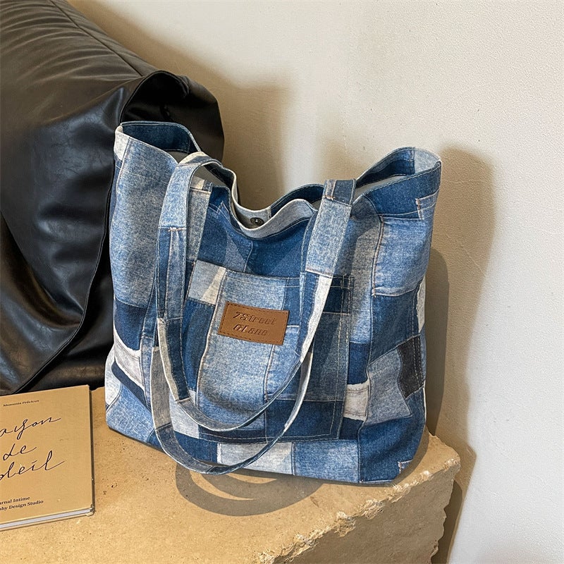 Vintage Fashion Denim Canvas Tote Bag Women'S Bag Korean Style Lazy Style Shoulder Bag Shopping Bag - Image 3