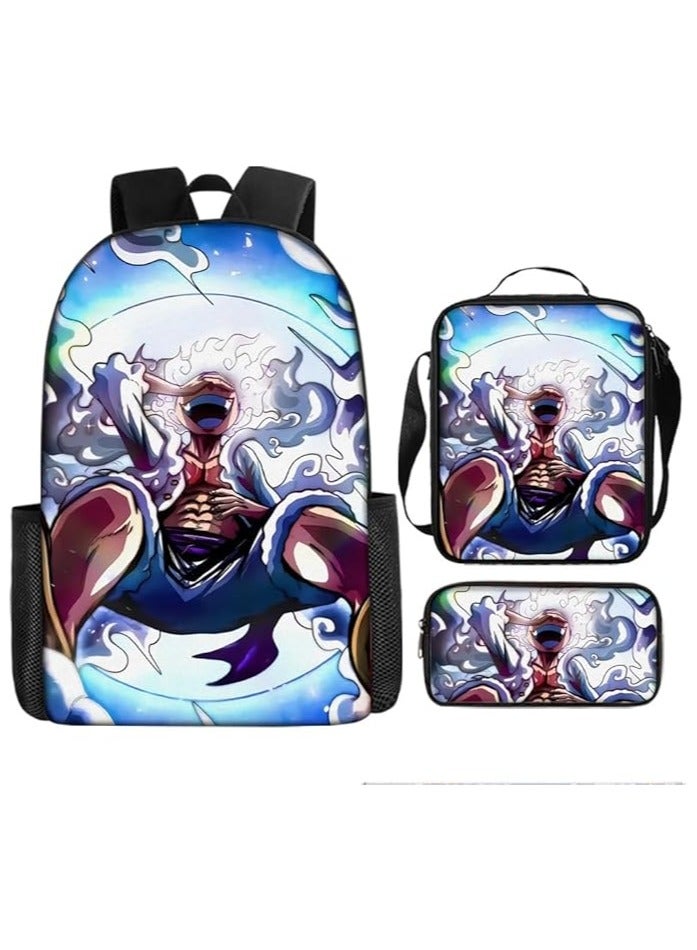 General 3 PCS Anime One Piece Luffy Cosplay Backpack Set Fashion Large Capacity Shoulder Bag with Lunch Bag Pencil Case School Bag Book  - Image 1