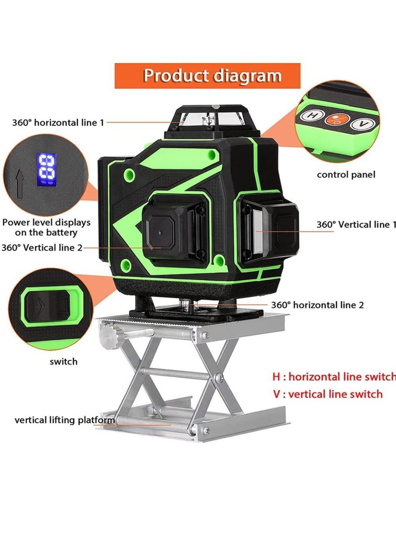 Generic - Multifunctional 4D 16 Lines Laser Level 3° Self-leveling Machine USB Rechargeable Lithium Battery Leveling Tool with 1.2M 3-Heights Adjustable Alloy Extension Bar Tripod Stand - Image 1