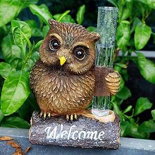 FORUP FORUP Resin Owl Rain Gauges, Resin Owl Garden Statue with a Plastic Rain Gauge, Hand Painted Owl Sculpture Water Gauge  - Image 1