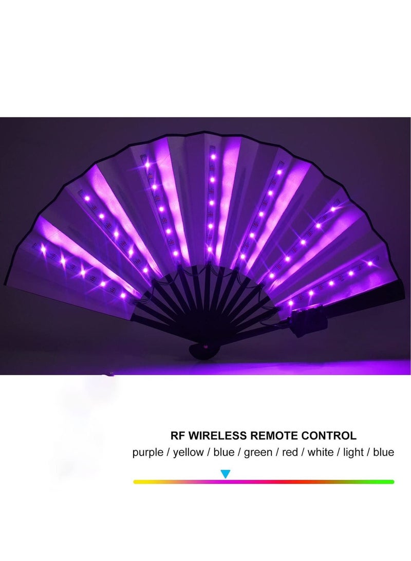 SYOSI Party LED Glowing Colorful Chinese Hand Held Folding Fan with Remote Control Stage Performance Show Light Up Fan Birthday Party Dance Gift Wedding Night Bar Club Fluorescent Props  - Image 3