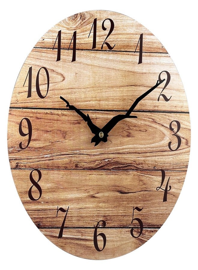 Plumeet Small Wall Clock, 10'' Frameless Wooden Wall Clocks with Silent Quartz Movement, Rustic Country Village Walnut Clocks Decorative for Kitchen Bedroom Living Room, Brown - Image 1
