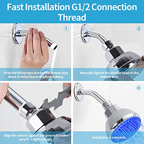 DOUBLE 2 C LED Shower Head with Light, 7 Color Light Automatically Changing LED Fixed Rainfall Adjustable High Pressure Quiet Light up Shower Heads Easy Installation for Kid Adult - Image 5