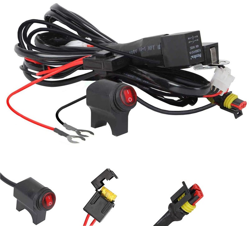 كابلات توصيل شريط إضاءة LED من Kairiyard للدراجات النارية 3M 480W 14AWG 3 دبابيس مقاومة للماء مع ريلاي ومفتاح عالمي للسيارة SUV ATV الشاحنة 1 تحكم 2 مصابيح