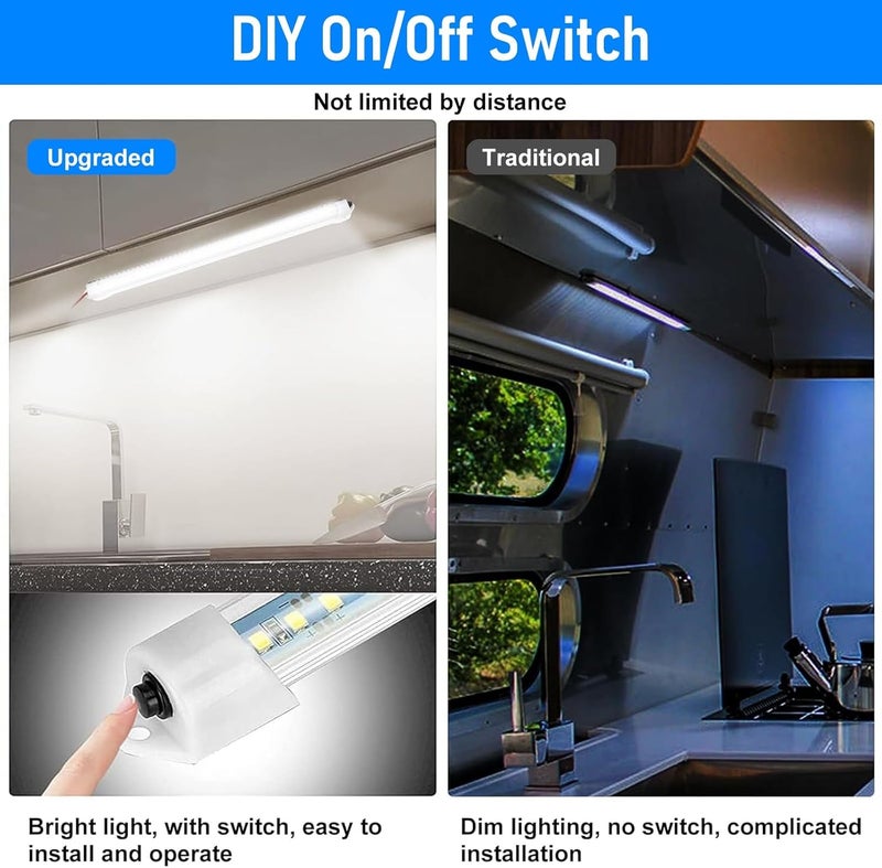 Linkstyle 2PCS 12V Interior LED Light Bar with Switch - 48 LEDs, 6500K Lighting for Trailers, RVs, and Boats - Image 3