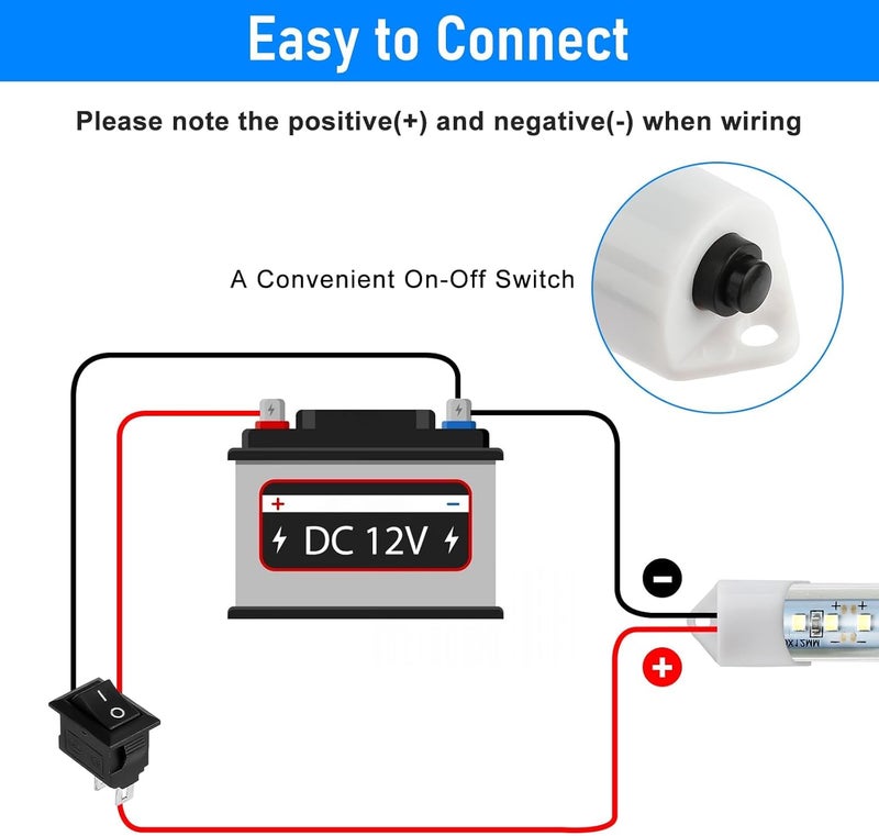 Linkstyle 2PCS 12V Interior LED Light Bar with Switch - 48 LEDs, 6500K Lighting for Trailers, RVs, and Boats - Image 4