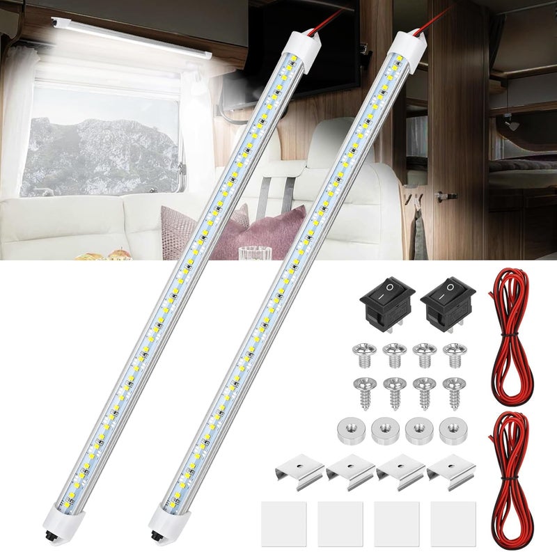 Linkstyle 2PCS 12V Interior LED Light Bar with Switch - 48 LEDs, 6500K Lighting for Trailers, RVs, and Boats - Image 1