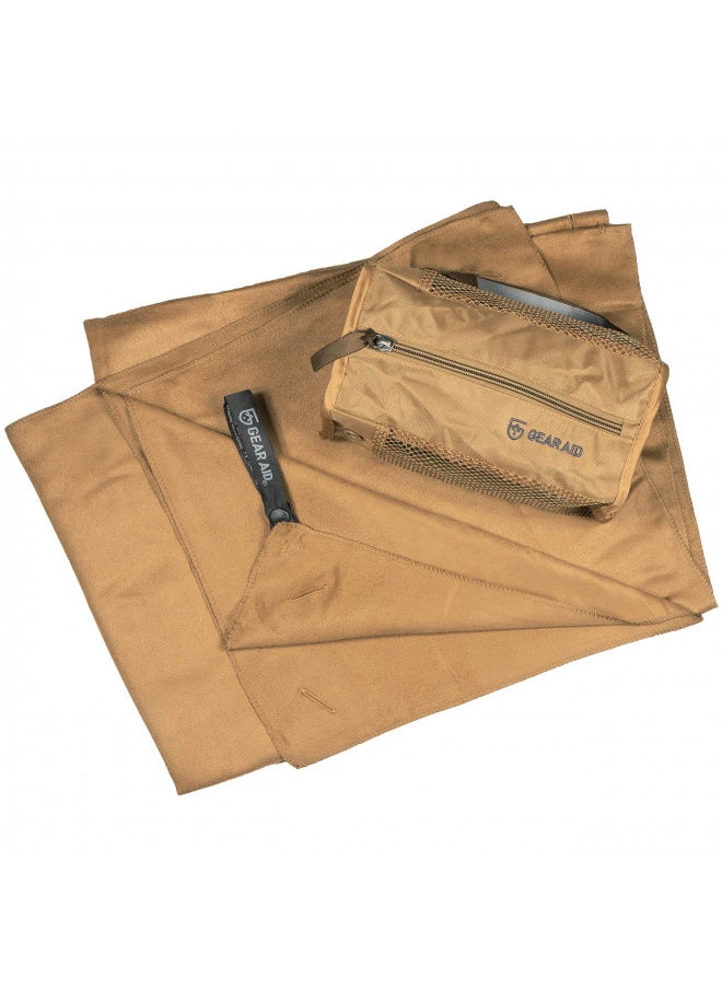 GEAR AID Quick Dry Microfiber Towel for Travel, Camping and Sports, Coyote, L, 30 x 50