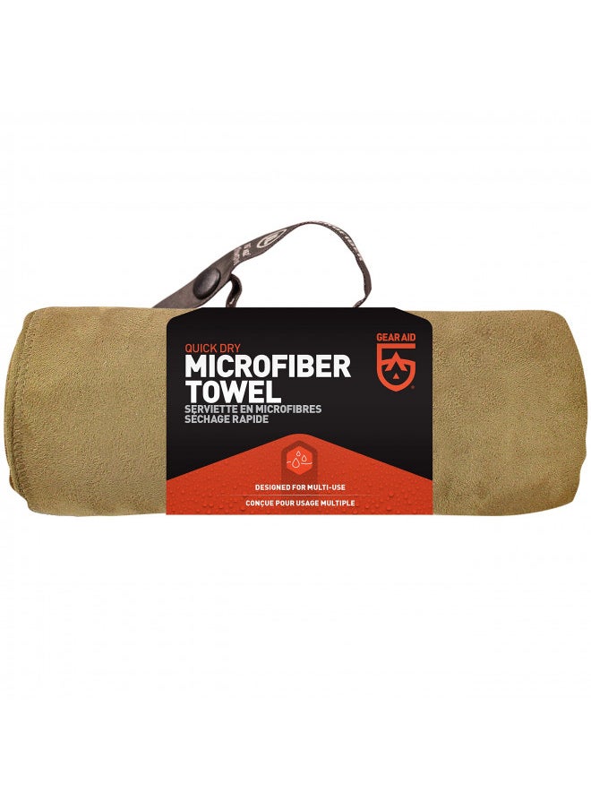 GEAR AID Quick Dry Microfiber Towel for Travel, Camping and Sports, Coyote, L, 30 x 50