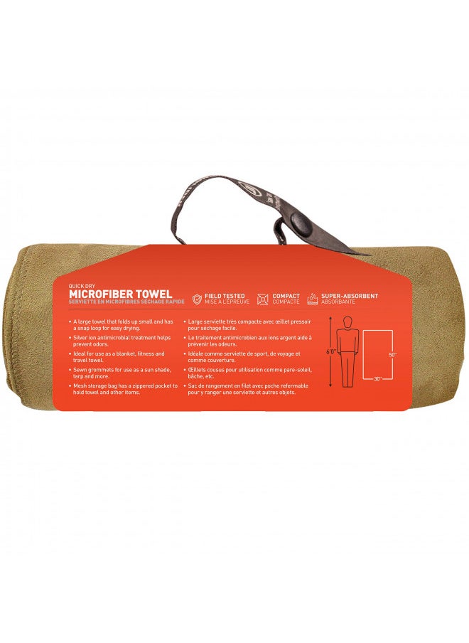 GEAR AID Quick Dry Microfiber Towel for Travel, Camping and Sports, Coyote, L, 30 x 50
