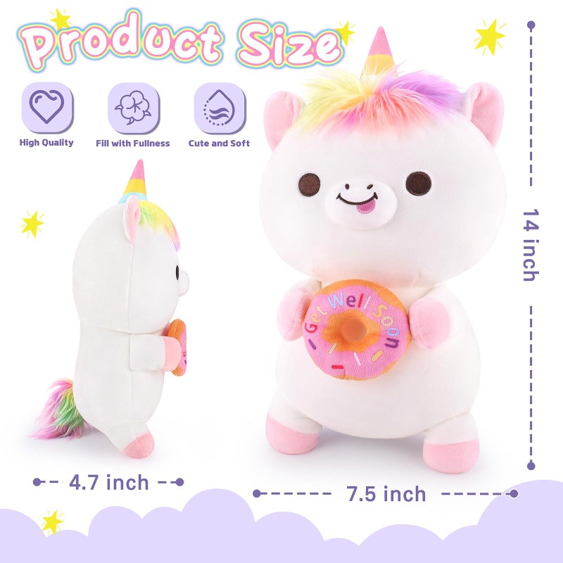 Achwishap Get Well Soon Unicorn Plush Stuffed Animal Soft Get Well Soon Gifts For Kids Girls Adults-14  Kawaii Unicorn Plush Toy Pillow Cute Plushies Doughnut Decoration Feel Better Gifts - Image 2