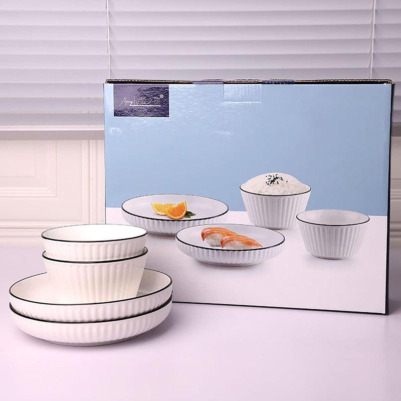 P Plus Fire طقم أدوات المائدة P Plus للحساء والأطباق الجانبية، طقم أطباق المقبلات، طقم أطباق خزفية وأوعية حساء أو حبوب (عبوة من 4) - Image 1