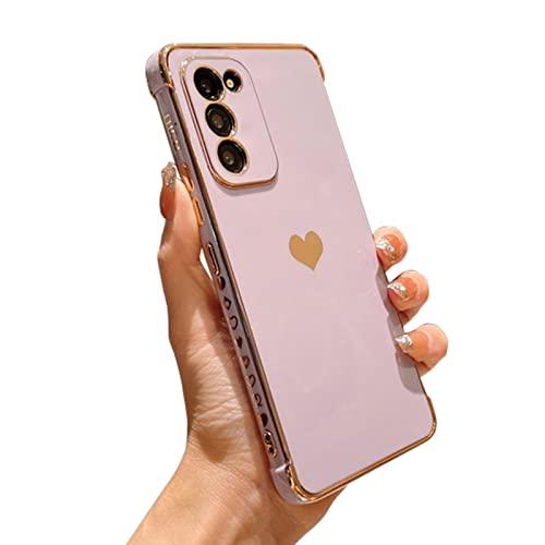 phylla Samsung Galaxy S20 FE 5g Phone Case,Luxury Gold Plating Cute Love Heart Side Small Pattern Phone Case for Women,Camera Protection Soft Silicone Shockproof Bumper Cover (Purple) - Image 1