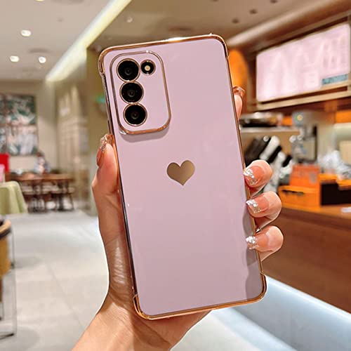 phylla Samsung Galaxy S20 FE 5g Phone Case,Luxury Gold Plating Cute Love Heart Side Small Pattern Phone Case for Women,Camera Protection Soft Silicone Shockproof Bumper Cover (Purple) - Image 3