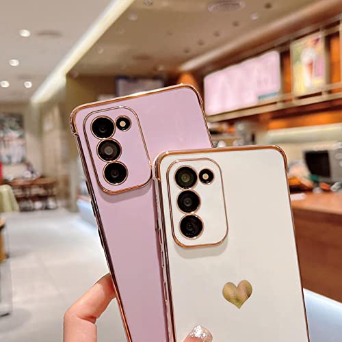 phylla Samsung Galaxy S20 FE 5g Phone Case,Luxury Gold Plating Cute Love Heart Side Small Pattern Phone Case for Women,Camera Protection Soft Silicone Shockproof Bumper Cover (Purple) - Image 5