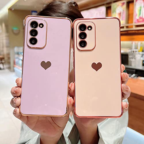 phylla Samsung Galaxy S20 FE 5g Phone Case,Luxury Gold Plating Cute Love Heart Side Small Pattern Phone Case for Women,Camera Protection Soft Silicone Shockproof Bumper Cover (Purple) - Image 4