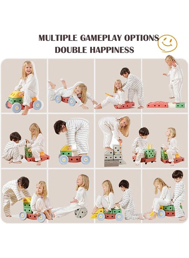 JCB CHIC 44pcs DIY Building Blocks Sets For Toddlers,Large Plastic Blocks with Wheels,Stacking Soft Blocks for Kids with Shapes & Colors Learning - Construction Building Preschool Toys - Giant Toy for Daycare Toddlers - Image 5