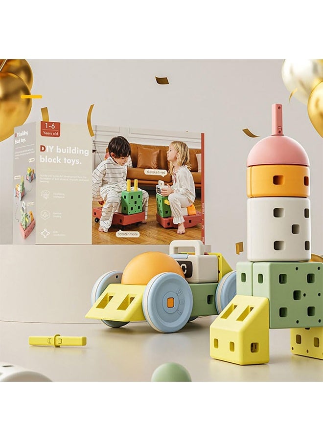 JCB CHIC 44pcs DIY Building Blocks Sets For Toddlers,Large Plastic Blocks with Wheels,Stacking Soft Blocks for Kids with Shapes & Colors Learning - Construction Building Preschool Toys - Giant Toy for Daycare Toddlers - Image 2