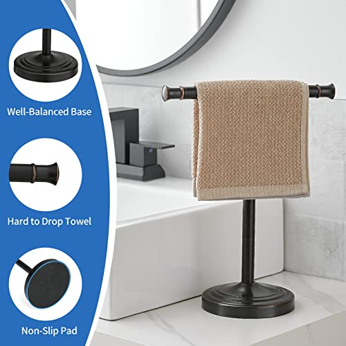 RUMOSE 13 Inch Oil Rubbed Bronze Towel Stand Hand Towel Holder Bathroom Kitchen Vanity Countertop T-Shape Towel Rack Free Standing Stainless Steel Towel Bar Towel Ring - Image 4