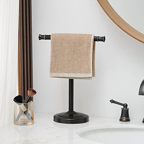 RUMOSE 13 Inch Oil Rubbed Bronze Towel Stand Hand Towel Holder Bathroom Kitchen Vanity Countertop T-Shape Towel Rack Free Standing Stainless Steel Towel Bar Towel Ring - Image 2