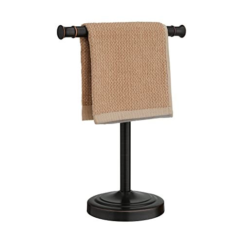 RUMOSE 13 Inch Oil Rubbed Bronze Towel Stand Hand Towel Holder Bathroom Kitchen Vanity Countertop T-Shape Towel Rack Free Standing Stainless Steel Towel Bar Towel Ring - Image 1