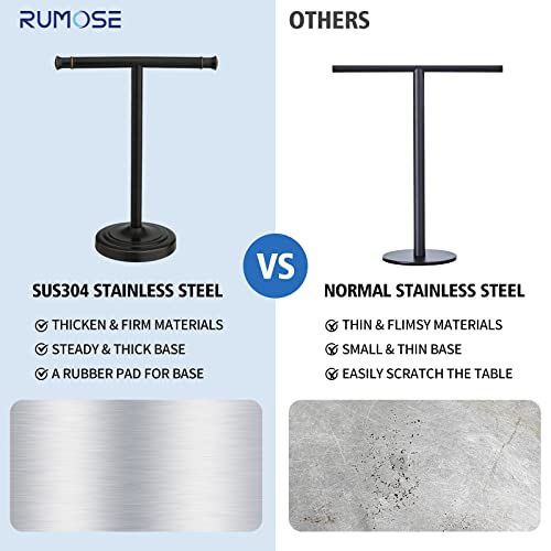 RUMOSE 13 Inch Oil Rubbed Bronze Towel Stand Hand Towel Holder Bathroom Kitchen Vanity Countertop T-Shape Towel Rack Free Standing Stainless Steel Towel Bar Towel Ring - Image 5